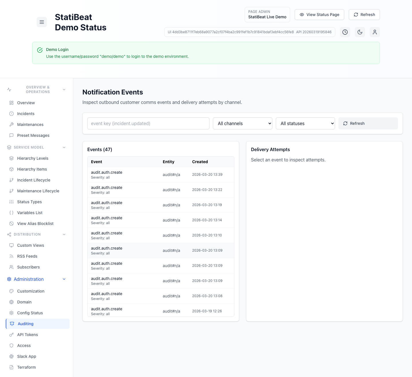 Auditing in the live demo
