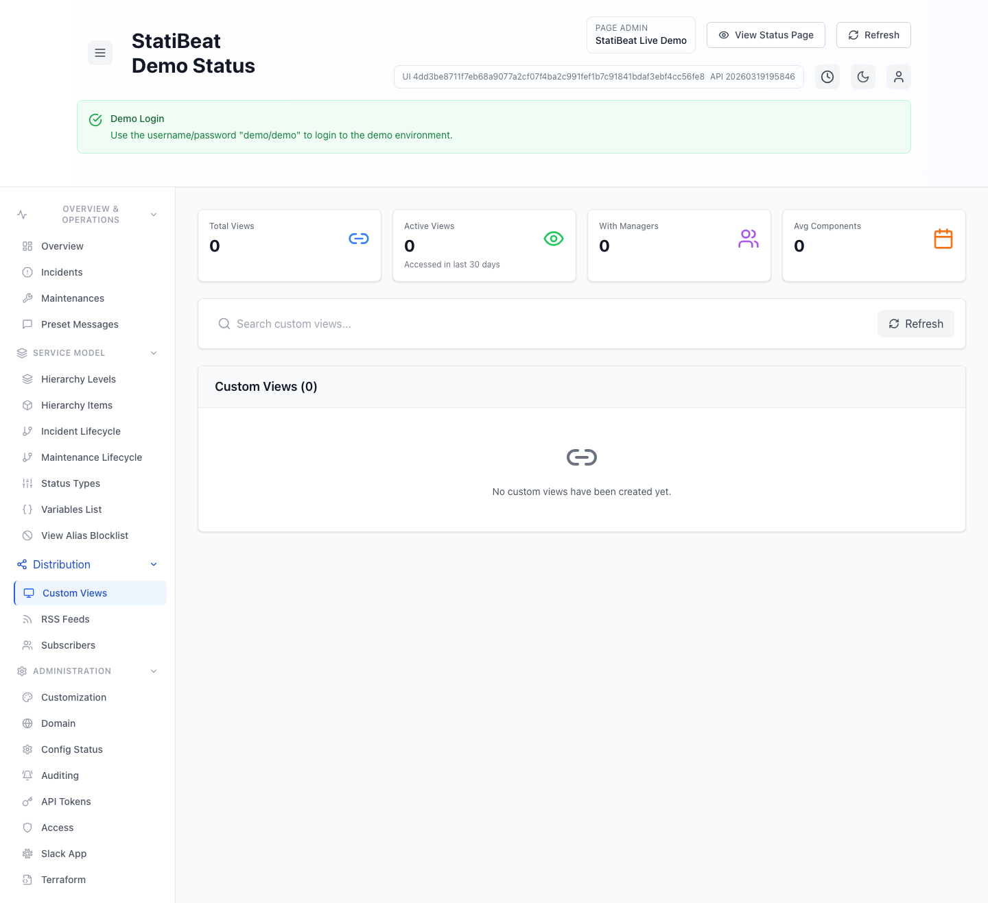 Custom views in the live demo