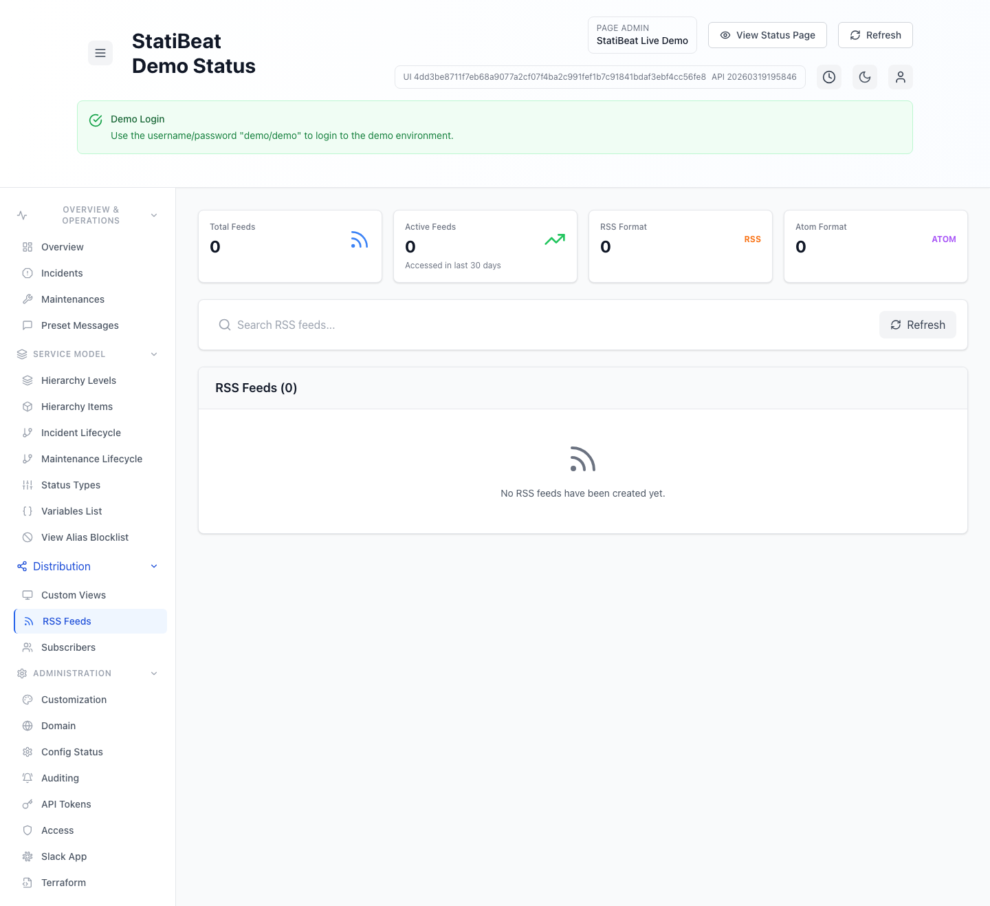 RSS feeds in the live demo