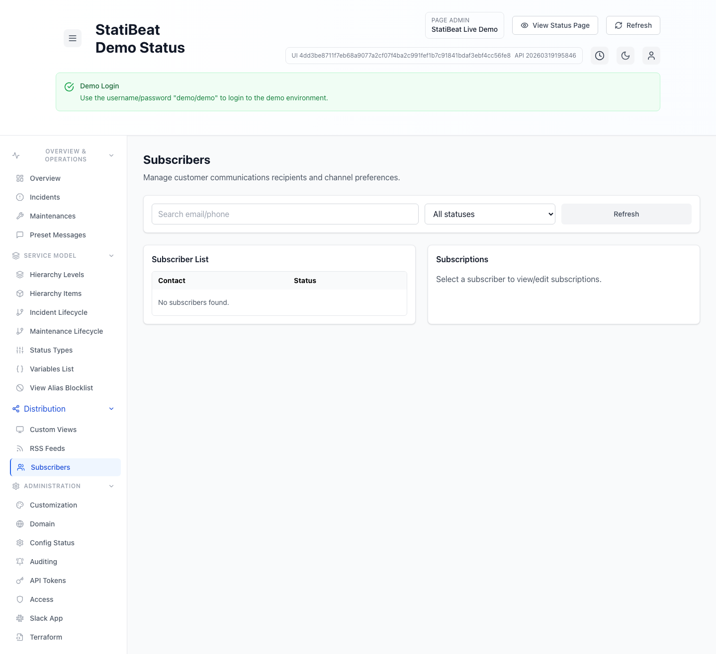 Subscribers in the live demo