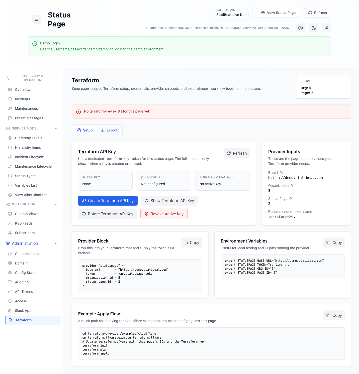Terraform workspace in the live demo